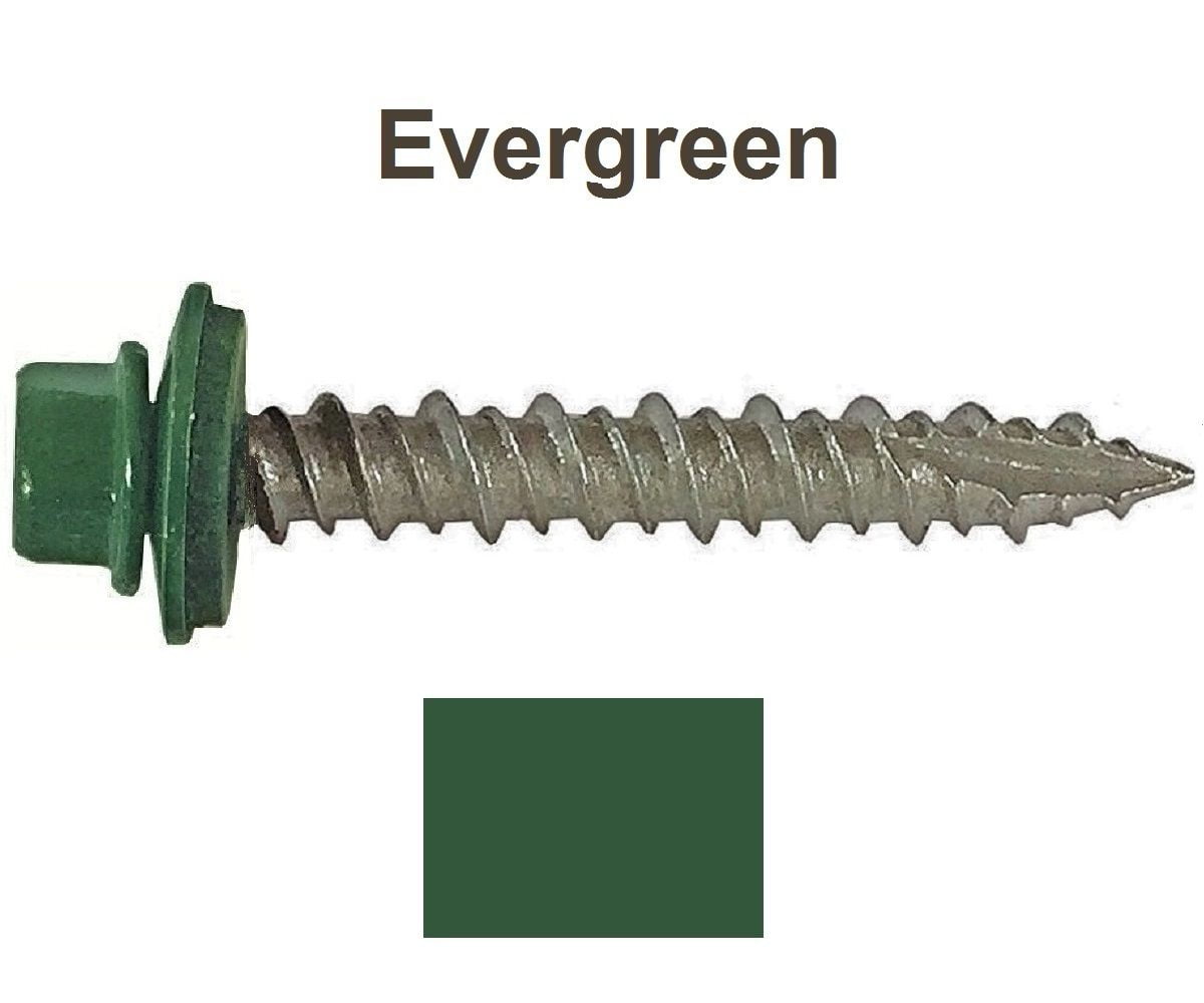 Metal ROOFING SCREWS (1000) 10 x 11/2" Evergreen Hex Head Sheet Metal
