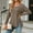 Coffee, variant on Women Long Sleeve Tops Solid Straight Cut Neck Button Front Split Hem Loose Cut Fall Shirts