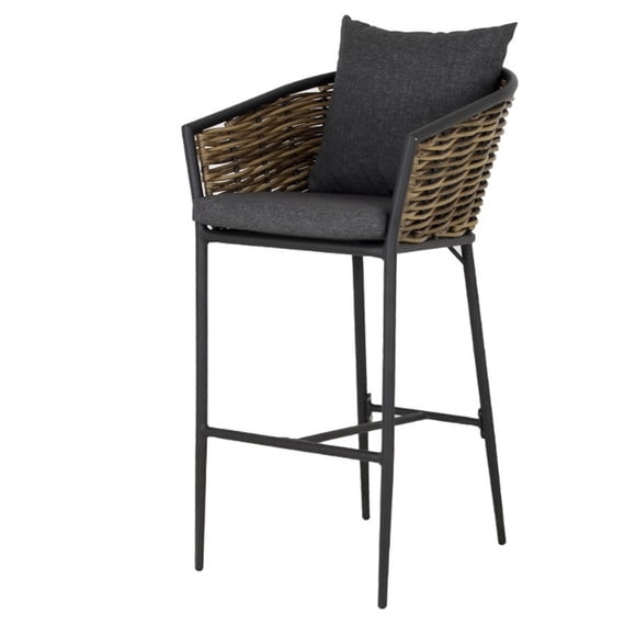 Banco de Bar Exterior Tulum Taburete Rattan Sintentico Estructura Metal Todo Tipo Clima Grupo Microtec terraza Patio Resistencia UV y Salina Barstool