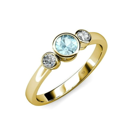 

Aquamarine and Diamond (SI2-I1 G-H) Three Stone Ring 1.03 ct tw in 14K Yellow Gold.size 9.0
