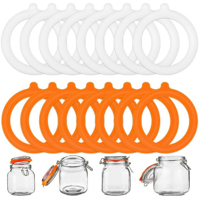 MesaSe 16pcs Jar Seals Silicone Seals for Mason Jar Lids Replacement Sealing Rings Leak-Proof Rubber Jar Sealing Rings for Glass Clip Mason Jar Can (3 Colors)