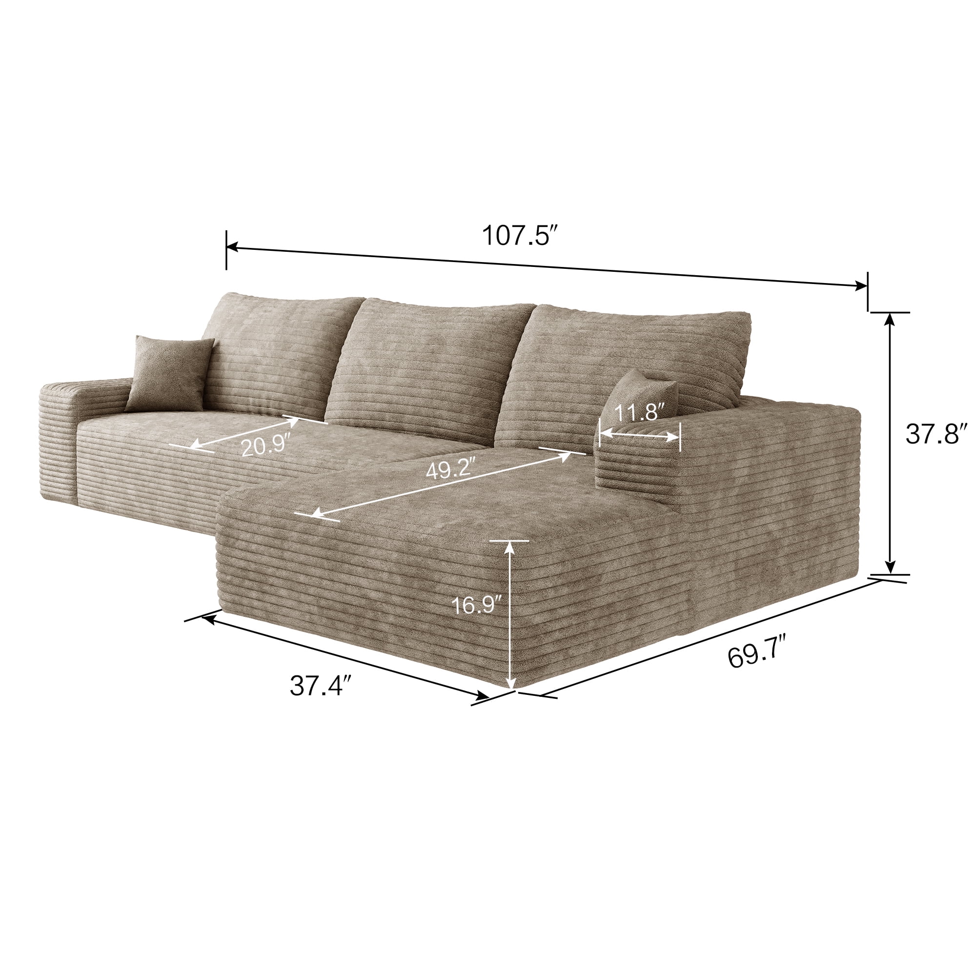 MAYEERTY 107" Camel Modern Modular Cloud Sectional No Assembly Stylish Warm-Toned Room
