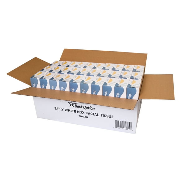 Soft 2-Ply Facial Tissue, White, 130-Count Box, Gentle and Durable (3,900 Tissues, Bulk Pack of 30-Boxes)