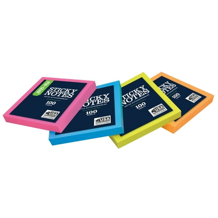 Pen+Gear Self Stick Notes, 3 in. x 3 in., 1 Pad, Assorted Neon