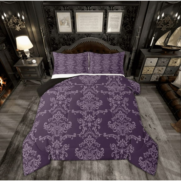 Manfei Boho Damask Adult Bedding Comforter Set, Retro Western Flower Print Twin Comforter Sets, Mandala Bohemian Style Reversible Bedding Set, Luxury Bedroom Decor, 2-Piece