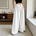 thumbnail image 2 of Pxxlle Palazzo Pants for Women Dress High Waisted Pleated Pant Business Casual Wide Leg Trousers with Pockets White XL, 2 of 7