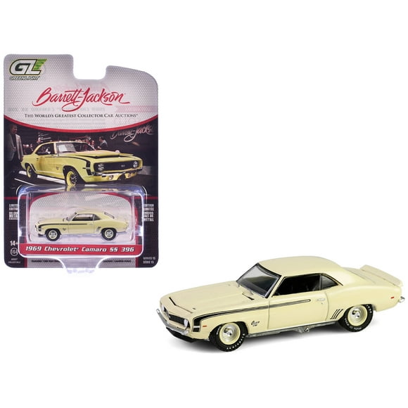 1969 Chevrolet Camaro SS 396 Butternut Yellow with Black Stripes "Barrett-Jackson" Series 1/64 Diecast Model Car by Greenlight