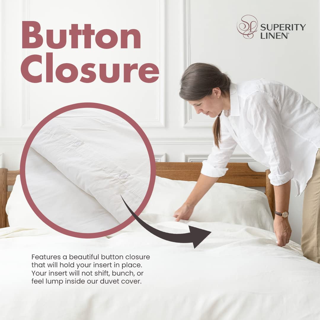 Superity Linen White Polyester Breathable Duvet Cover, Queen Size
