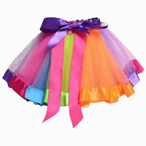 mgoYE Layered Ballet Tulle Rainbow Tutu Skirt for Little Girls Dress Up with Colorful Bows(Multicolour,3-4 Years)