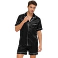 thumbnail image 2 of 2 Pack Satin Pajama Sets for Men with Pocket 2 Piece Loungewear Outfits Mens Casual Solid Color Short Sleeve Shirts Wide Leg Shorts Sleepwear Pajamas Set, 2 of 8