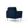 thumbnail image 3 of Modern Accent Chair, Soft Frosted Velvet Upholstered Armchair  with Golden Metal Legs, Single Reading Sofa Chair with Lumbar Pillow for Living Room, Bedroom, Reading Room, Blue, 3 of 8