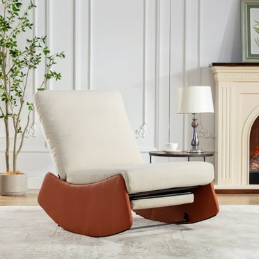 Modern Rocking Chair Recliner, Comfy Rocker Nursery Chair With Footrest, Accent Reading Chair, Upholstered Lounge Chair For Relaxing, Resting,Soft Padded Rocker For Indoor Living Room Bedroom,Orange