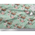 thumbnail image 2 of Soimoi Green Heavy Canvas Fabric Deer & Magnolia Floral Print Fabric by the Yard 58 Inch Wide, 2 of 3