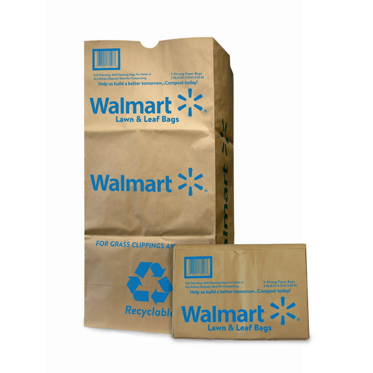 Walmart Lawn and Leaf Bag, 5 Count, Self Standing, Natural Kraft