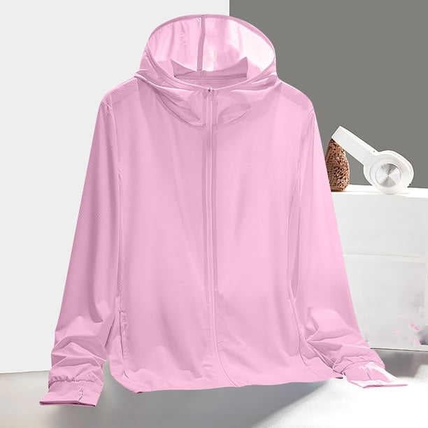 Chaquetas y abrigos casuales con capucha de manga larga para mujer, de verano, reflectantes, de color sólido, transpirables, con capucha y protector solar, chaqueta de poliéster para mujer