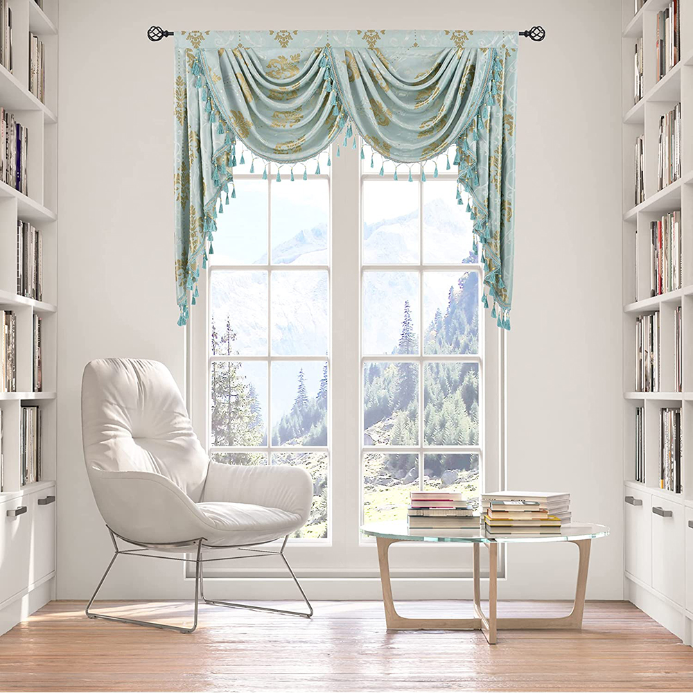 European Floral Tassel Waterfall Valance for Living Room Dining Room