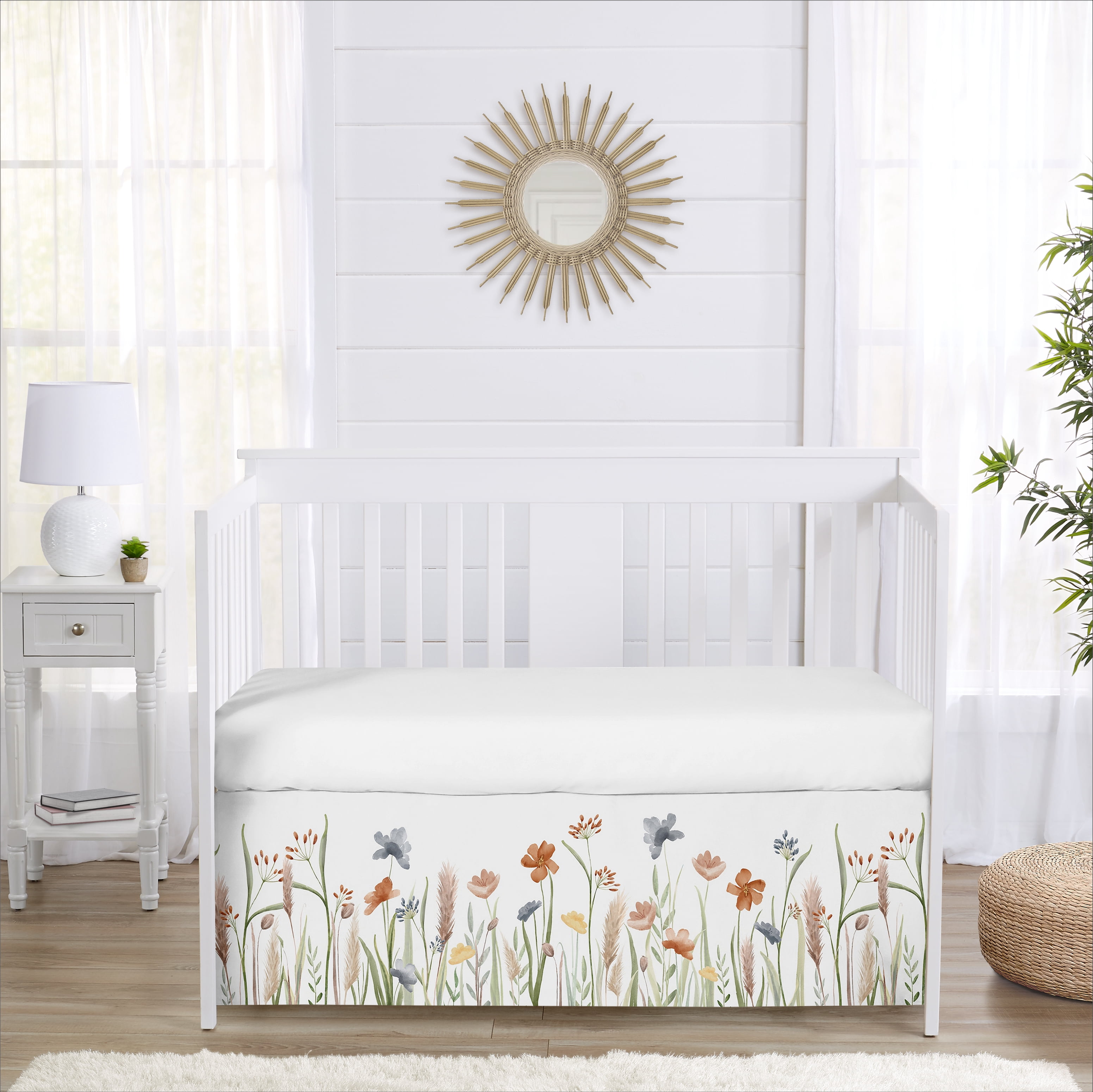 Watercolor Floral Garden Sage Green Dust Ruffle Crib Skirt by Sweet Jojo Designs