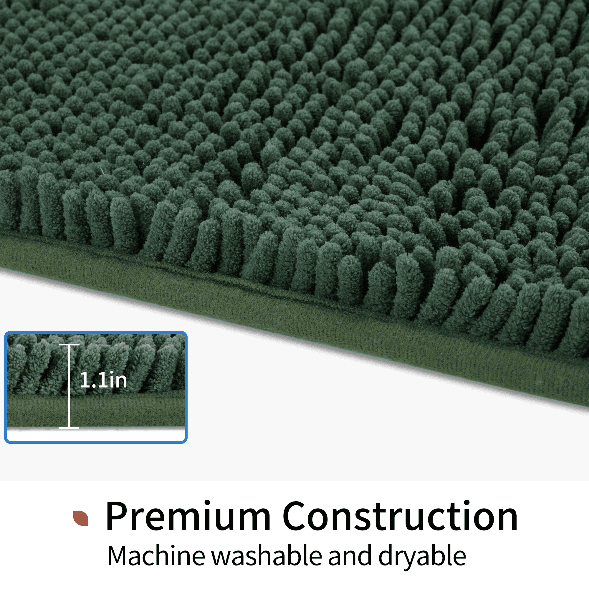 Evlmd Bathroom Rugs, Extra Soft Absorbent Shaggy Chenille Bath Rugs, Non-Slip Hunter Green Bath Mats for Bathroom Floor Tub and Shower, Home Decor Accessories, 24" X 59"