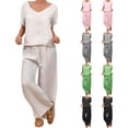 thumbnail image 1 of Sentmoon Two Piece Sets for Women Summer Short Sleeve V Neck Spring Outfits for Women 2025 High Waist Sweatpants Women Relaxed Solid Color Tunic Tops for Weekend Brunch Gray XXL, 1 of 7