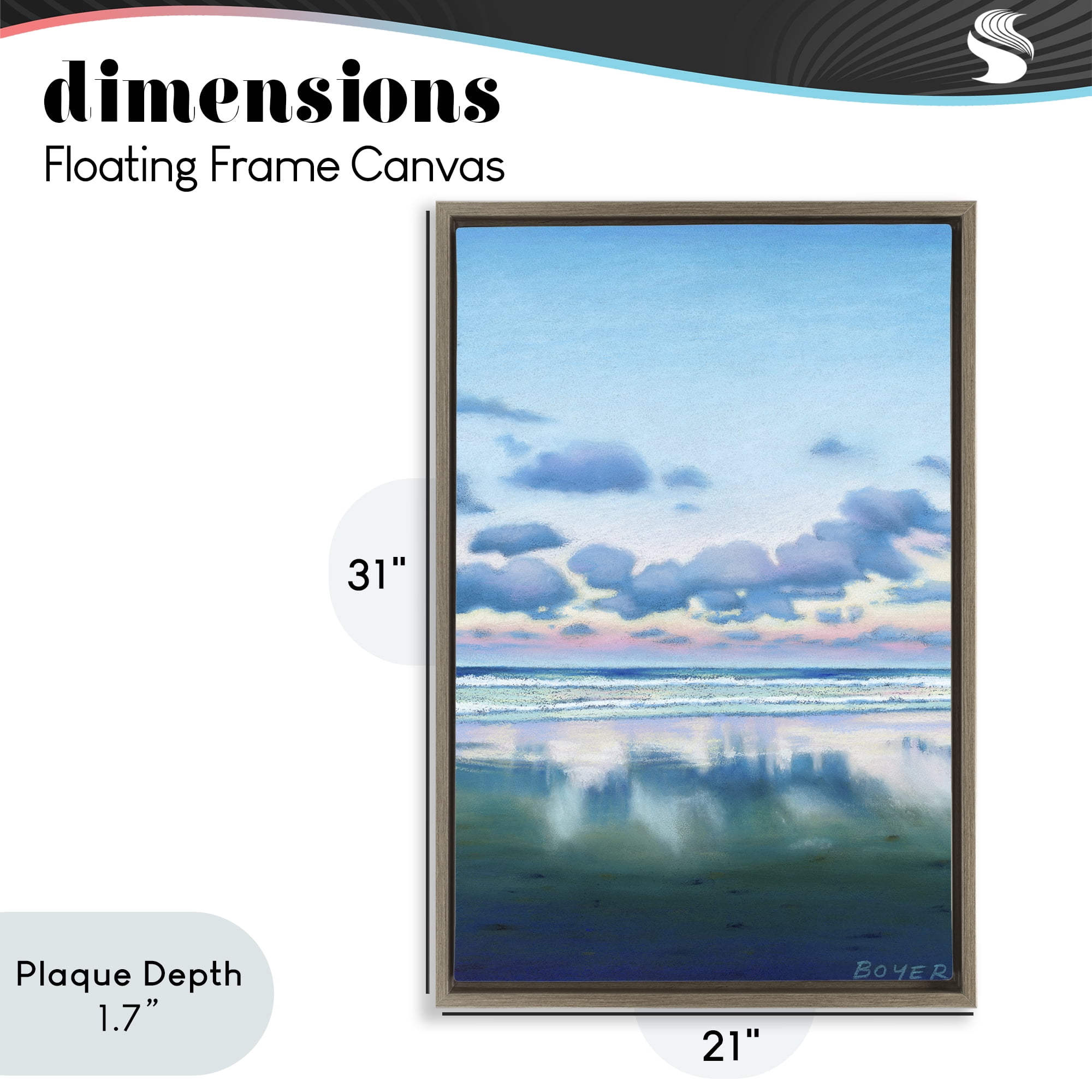 Stupell Industries Pretty Azure Cloud Reflection Brown Framed Floater Canvas Wall Art, design by Susy Boyer