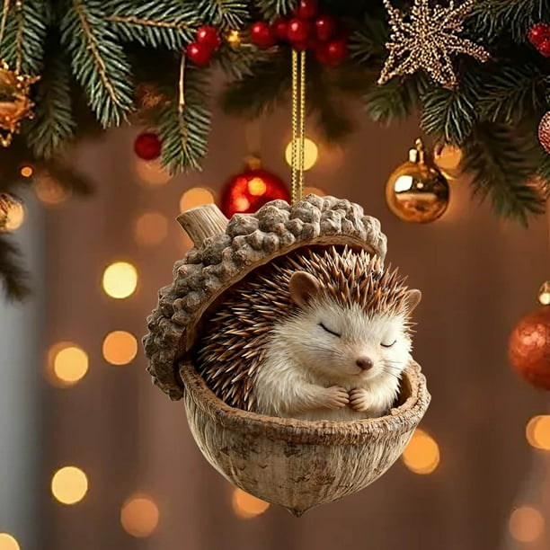 Adorno de árbol de Navidad acrílico plano 2D con agujero | Diseño de piña caprichoso | Decoración navideña para coche y hogar | Colgante de árbol festivo con aro para colgar