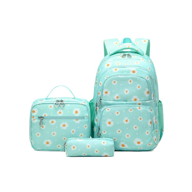 Green Daisy School Backpacks for Girl with Lunch Box Forestfish Women