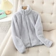 thumbnail image 2 of Fleece Jacket Women Dqueduo Women's Solid Color Fleece-Lined Long Sleeve Coat – Cozy Winter Warm Round Neck Top Gray L, 2 of 8