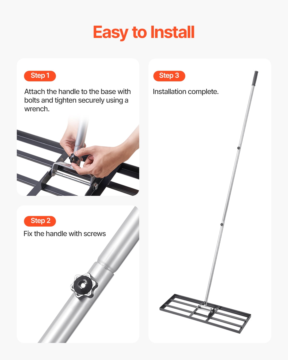 VEVOR Lawn Leveling Rake, Lawn Leveler with 83.9 in Handle, 30x10 in Ground Plate, Rust-Resistant Carbon Steel Soil Leveler, 3 Heights Adjustable, Effort Saving Lawn Leveling Tool