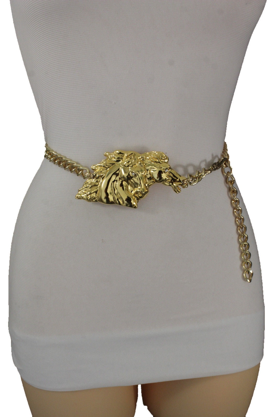 TFJ Women Fashion Belt Hip High Waist Gold Metal Chain Medusa Head Buckle XS S M