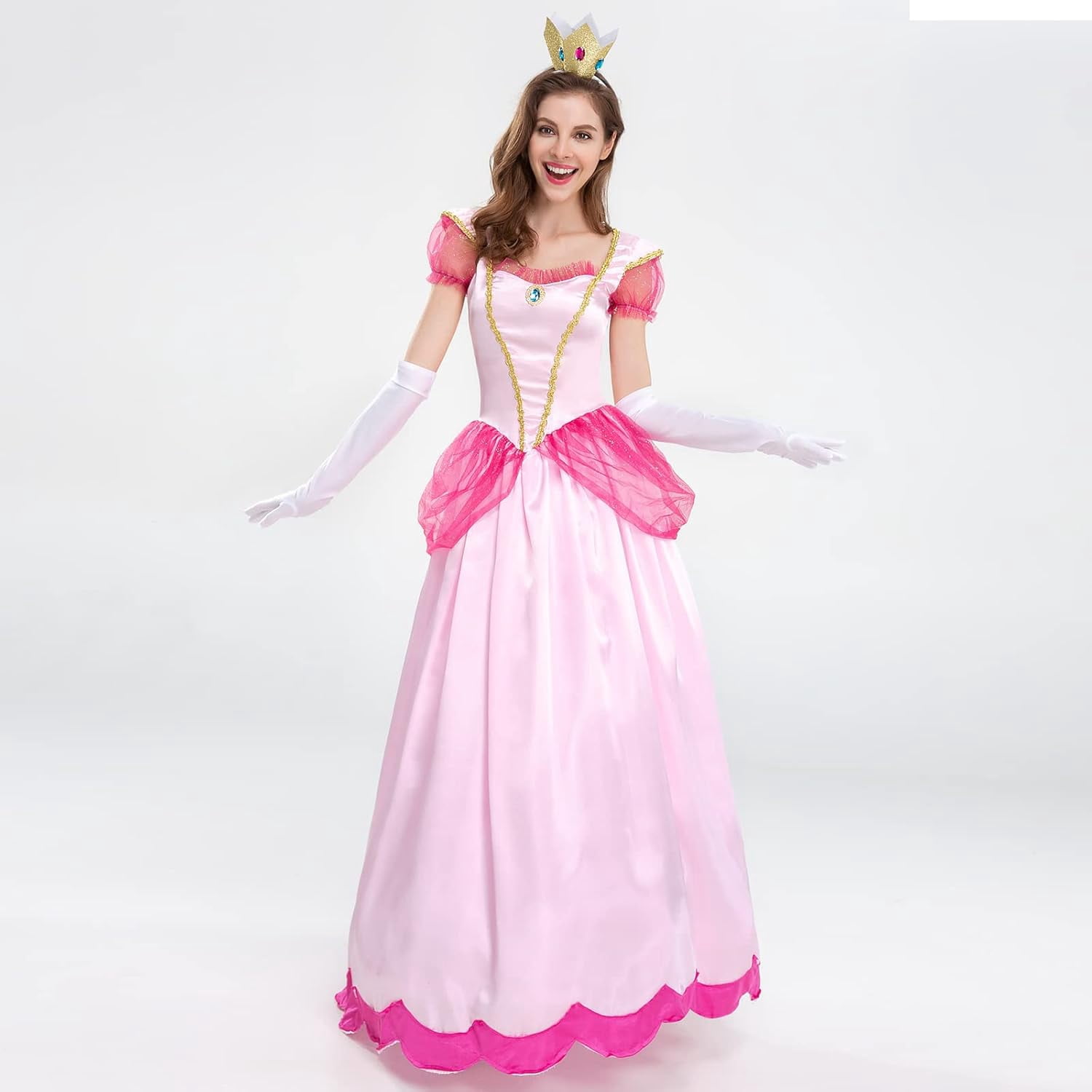 Guvpev Women's Princess Dress - Puff Sleeve Long Dress, Glove, Crown, 3Pcs Princess Costume, Halloween Cosplay Costume with Dress Up Accessories, Birthday Party Fancy Dress up Outfits