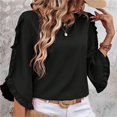 thumbnail image 6 of Timegard Womens Tops Ruffle Half Sleeve Crewneck Loose Comfy Tops Blouse Casual Summer Spring Solid Color, 6 of 7