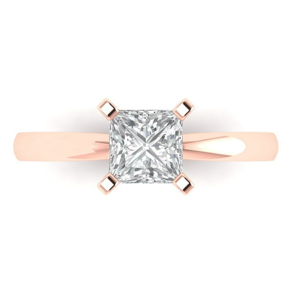 Clara Pucci 14K Rose Gold 1ct Clear Solitaire Ring for Women
