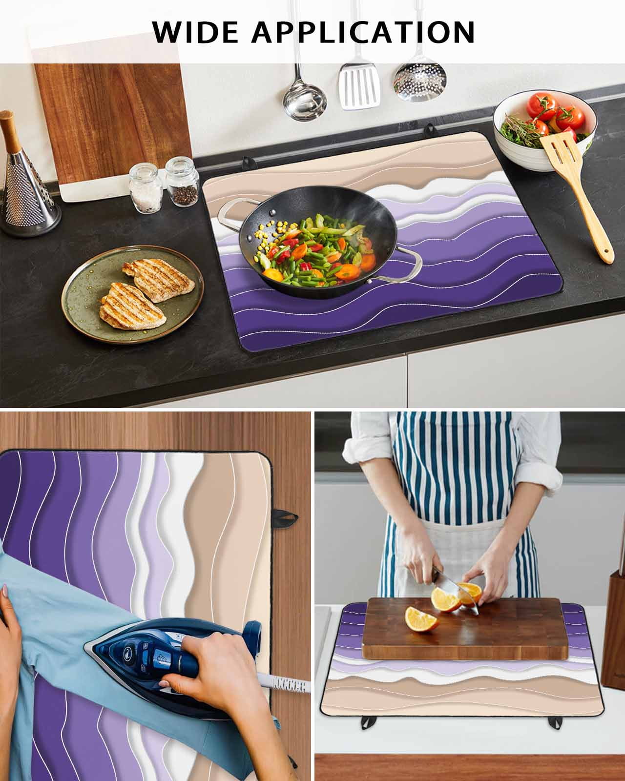nqOlkjepod Large Induction Cooktop Protector Mat 36"x21", Purple Ombre Stripe Stove Top Covers for Electric Stove, Abstract Summer Beach Coastal Stove Burner Cover Mats, Glass Top Stove Cover