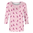 thumbnail image 4 of VKOYWKM Breast Cancer Shirts for Women 3/4 Sleeve Tops Pink Pink Ribbon Graphic Tee Casual Crew Neck Breast Cancer Survivor Top, 4 of 4
