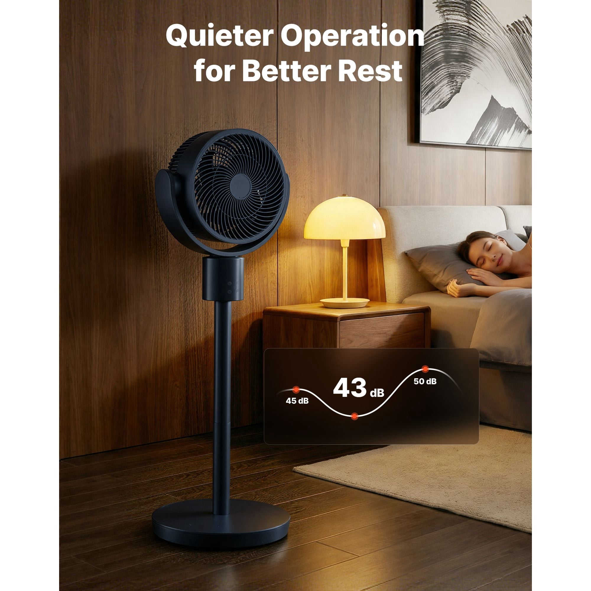 Pedestal Fan with 12 Speeds, 3 Modes, 570 CFM, 43 dB, Adjustable Height 26-36", for Bedroom Living Room Office