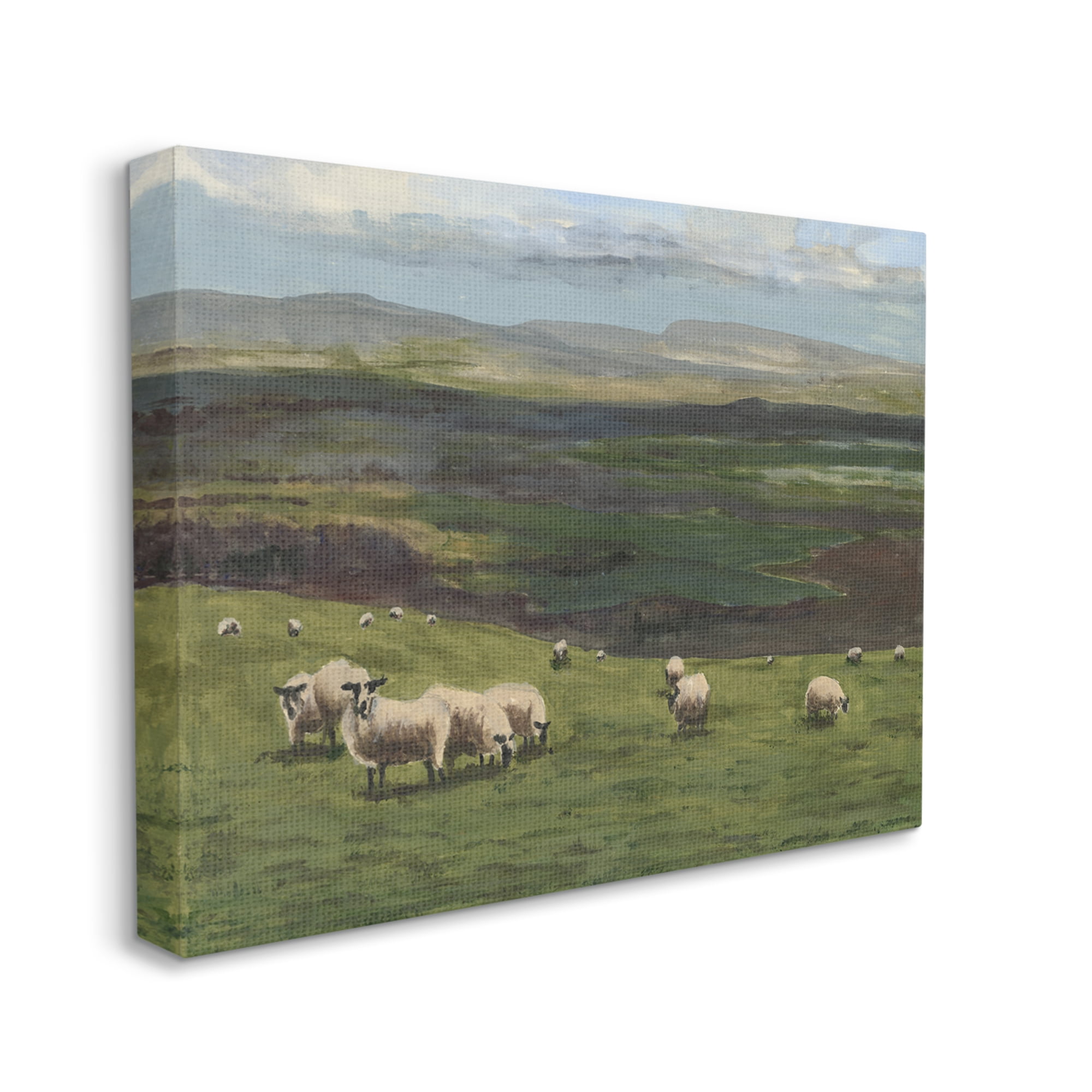 Stupell Industries Flock of Sheep Grazing Animals & Insects Painting Gallery Wrapped Canvas Art Print Wall Art, 48 x 36