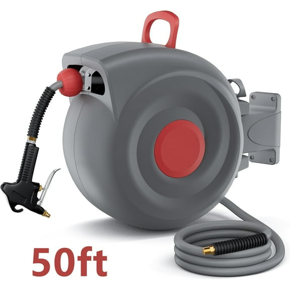 Retractable Air Hose Reel 3/8 IN x 50 FT Hybrid Enclosed Air Hose 300 PSI