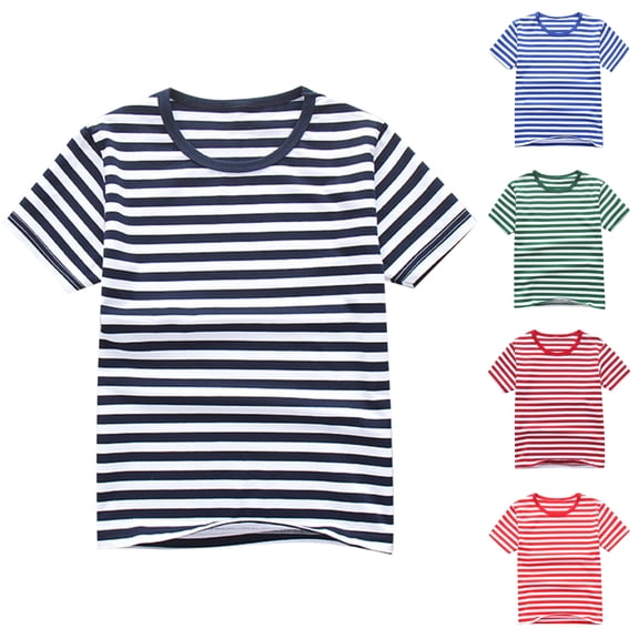 SGFCWSX Kids Short Sleeve T-Shirt, Boys Girls Crew Neck Summer Tees Regular Fit Striped Casual Soft Tops Black Size 10-11Years
