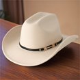 thumbnail image 3 of RUINIXCW Western Cowboy Hat for Men Women Cowgirl Hat Classic Felt Roll Up Fedora Hat with Buckle Belt Wide Brim Jazz Hat Themed Party Cap Wedding Party Costume, 3 of 8
