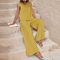 thumbnail image 6 of Women's Two Piece Set, Sleeveless Crew Neck Tank Top and Wide Leg Pants, Soft Knit Loungewear Set, Casual Matching Outfit for Home, Street and Vacation​-Yellow, 6 of 7