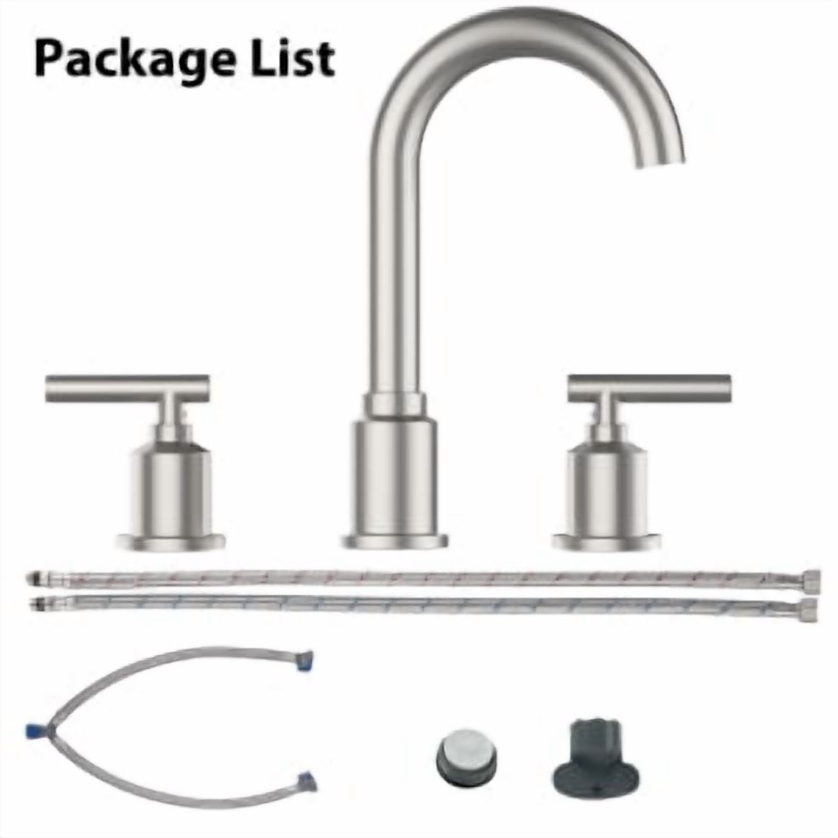 TEQIN Bathroom Faucet,Brushed Nickel Widespread Bathroom Sink Faucet, 8 Inch Bathroom Faucet for Sink,3 Hole with Stainless Steel Drain For RV Restroom Bathroom