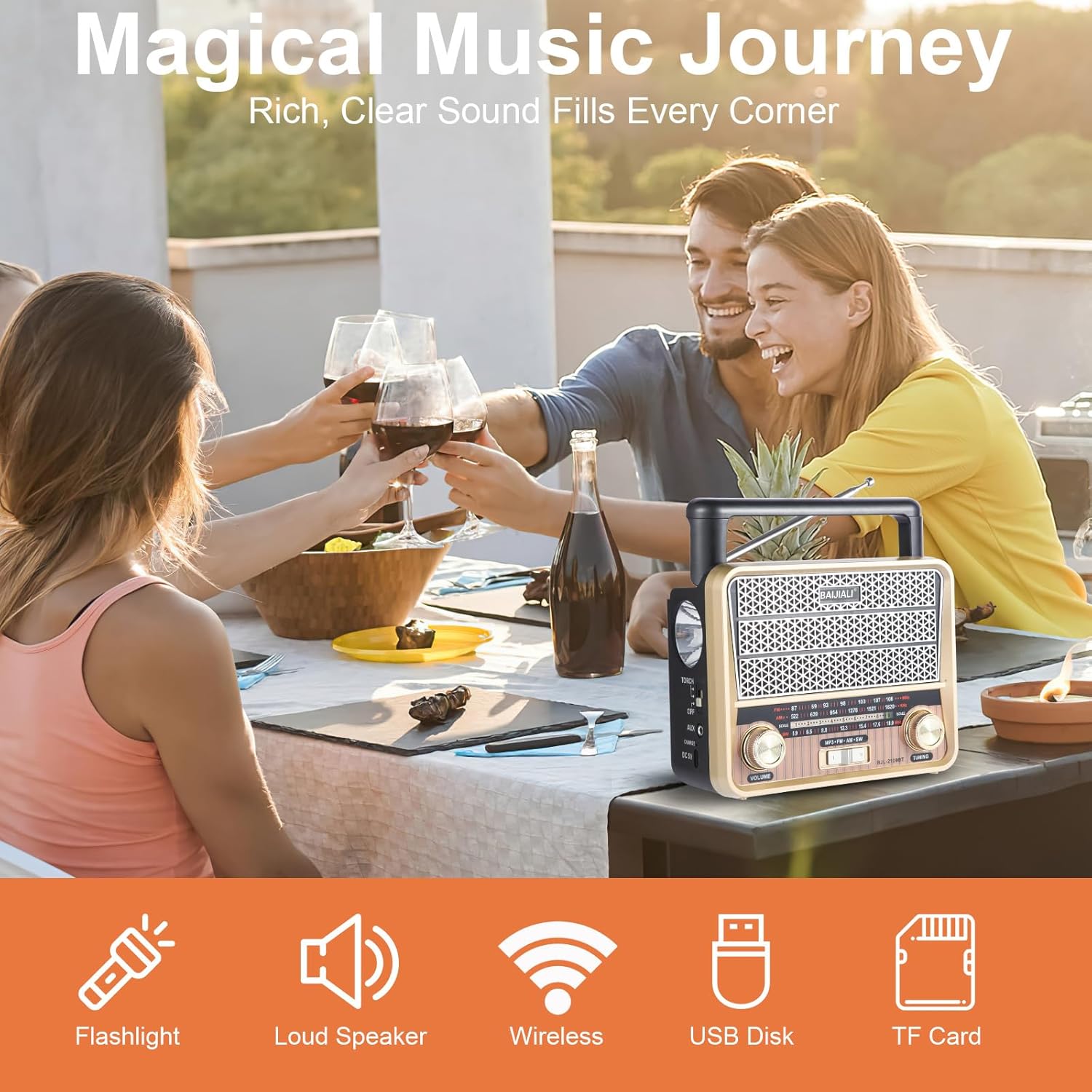 LC-dolida Portable Emergency Radio AM/FM/SW with Bluetooth LED Flashlight Dual Power Supply TF Card/USB Playback, Strong Reception Loud Sound for Home Seniors Outdoor Use