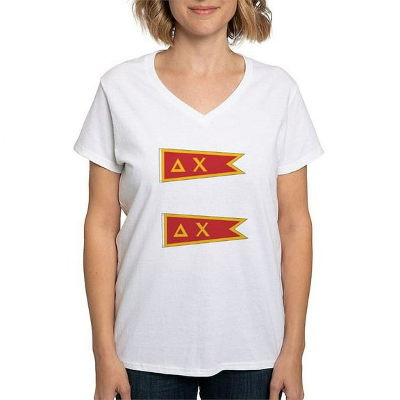 CafePress - Delta Chi Flag T Shirt - Womens Cotton V-Neck T-shirt