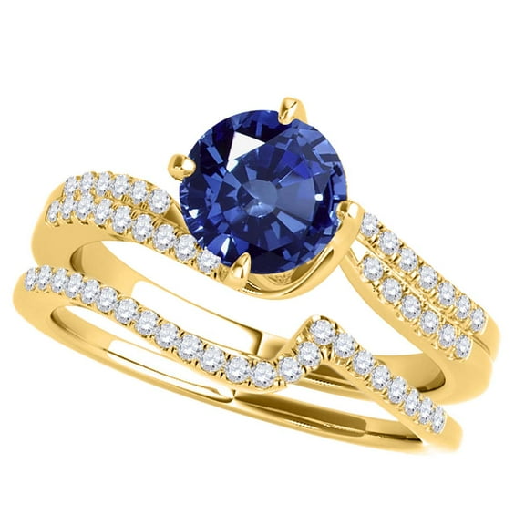 Mauli Jewels Engagement Rings for Women 1.15 Carat Halo Sapphire And Diamond Bridal Set 4-prong 14k Yellow Gold