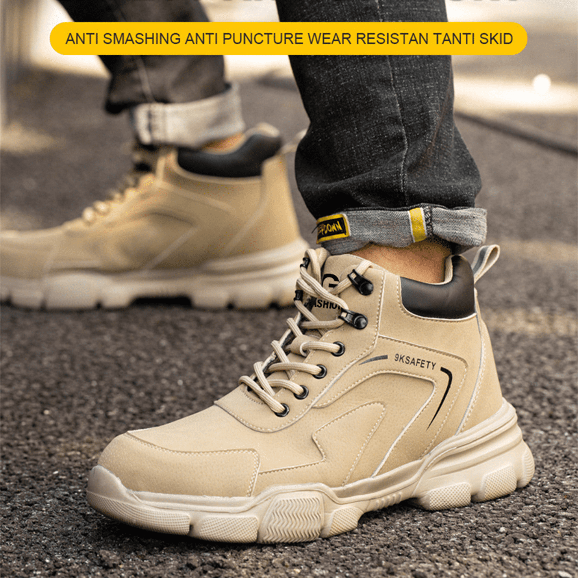 XQJ Steel Toe Work Boots For Men waterproof Steel Toe Shoes Industrial Construction Anti-puncture Safety Boots Size Women6.5/Men5
