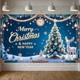 thumbnail image 3 of Festive Christmas Banner Blue Color New Year Display Star Decor Reindeer Design Holiday Backdrop for Christmas Party New Year Celebration Indoor Event, 3 of 9