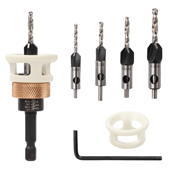 4PCS Countersink Drill Bit Set, Woodworking Countersink Drill Bit with Adjustable Depth Stop and Allen Wrenches, Quick Change Hex Shank Drill Bits Wo