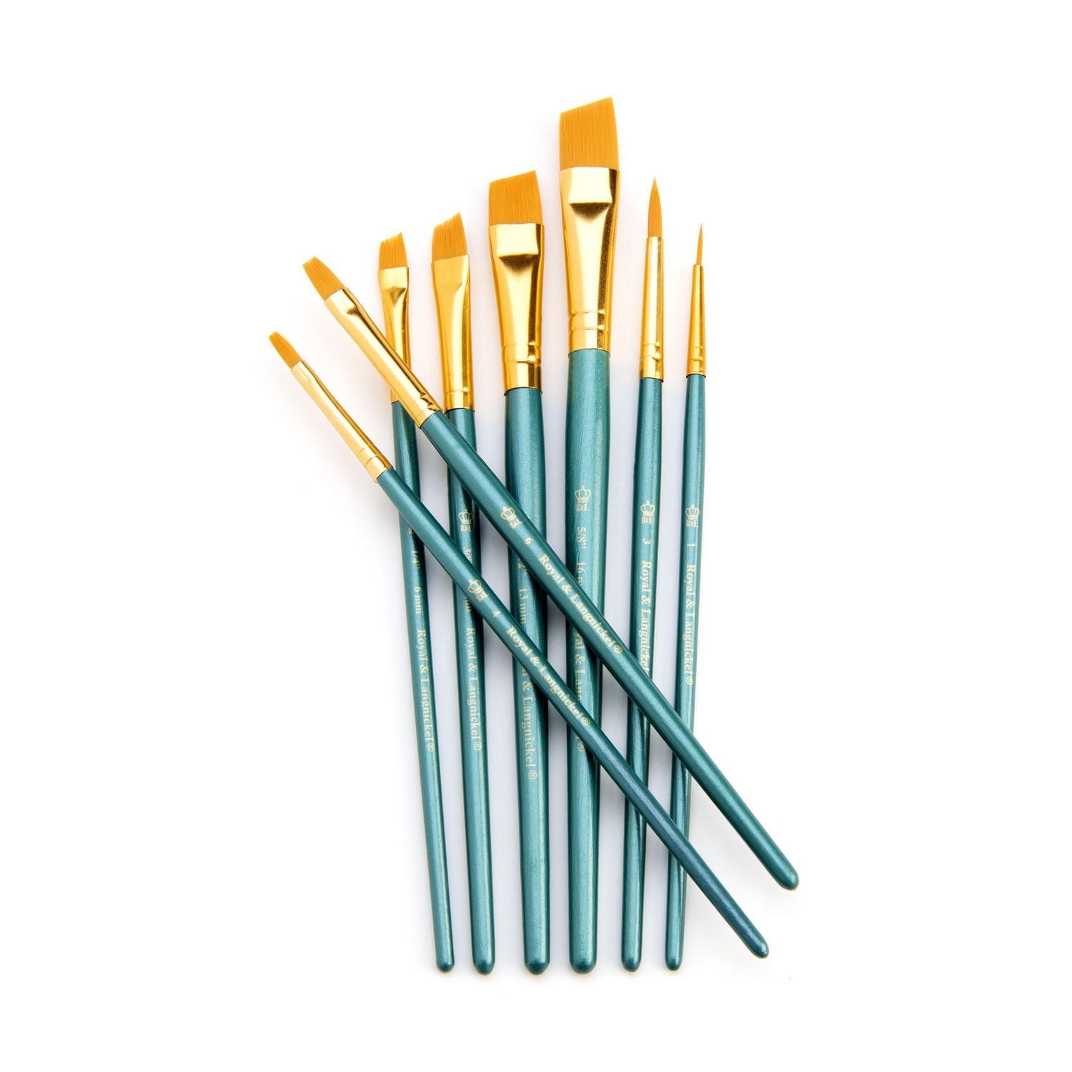 Royal & Langnickel - 8pc Gold Taklon All Media Angular Variety Paint Brush Set