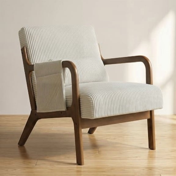 JIONJOY Mid-Century Corduroy Accent Armchair, Wood Frame Lounge Chair with Lumbar Pillow for Living Room
