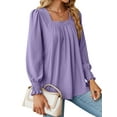 thumbnail image 4 of STARVNC Women Square Neck Puff Long Sleeve Pleated Smocked Cuffs Tunic Top, 4 of 7